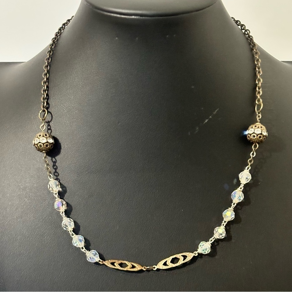 Vintage/antique bronze AB crystal  necklace
